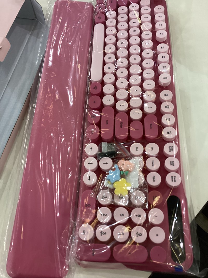 Wireless Keyboard and Mouse Combo - Round Keycaps, Full-Size Retro Typewriter Keyboard with Detachab