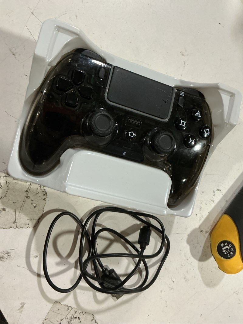 Condition photo showing As Is for betmi wireless controller for ps5, pro/slim/mac/steam deck/pc, hall effect joystick, dual vibration/marco/turbo, 3.5mm jack, 6-axis, mute key, led gamepad with speaker (4 lighting effects, 9 light colors) black