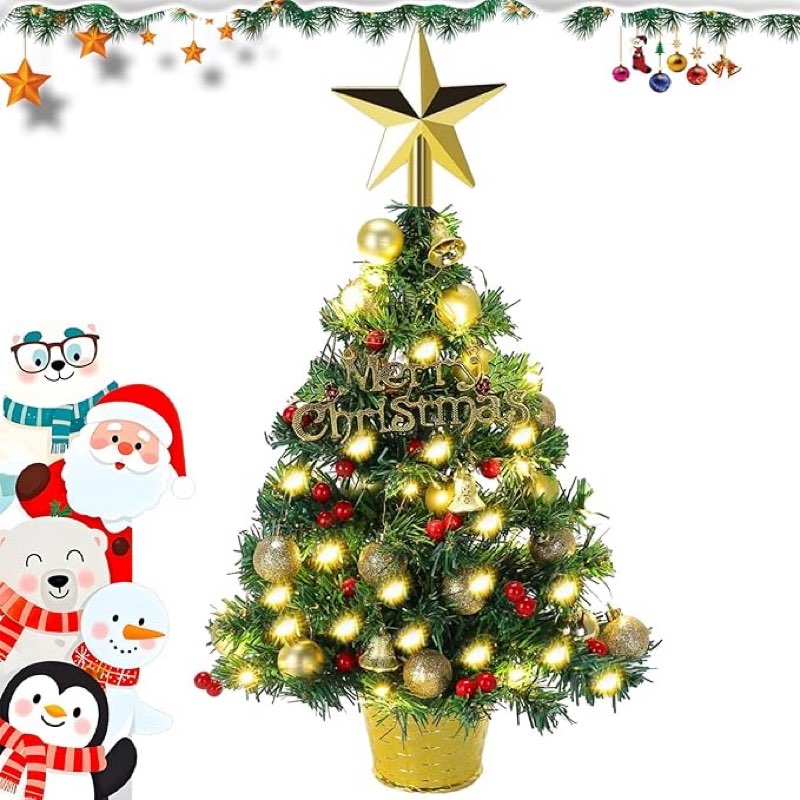 (SIMILAR ITEM) 20inch Small Christmas Tree,Tabletop Pre-lit Xmas Mini Trees with Lights,Battery Operated Desktop Artificial Tiny Miniature Trees with Balls Ornaments for Indoor Home Decor