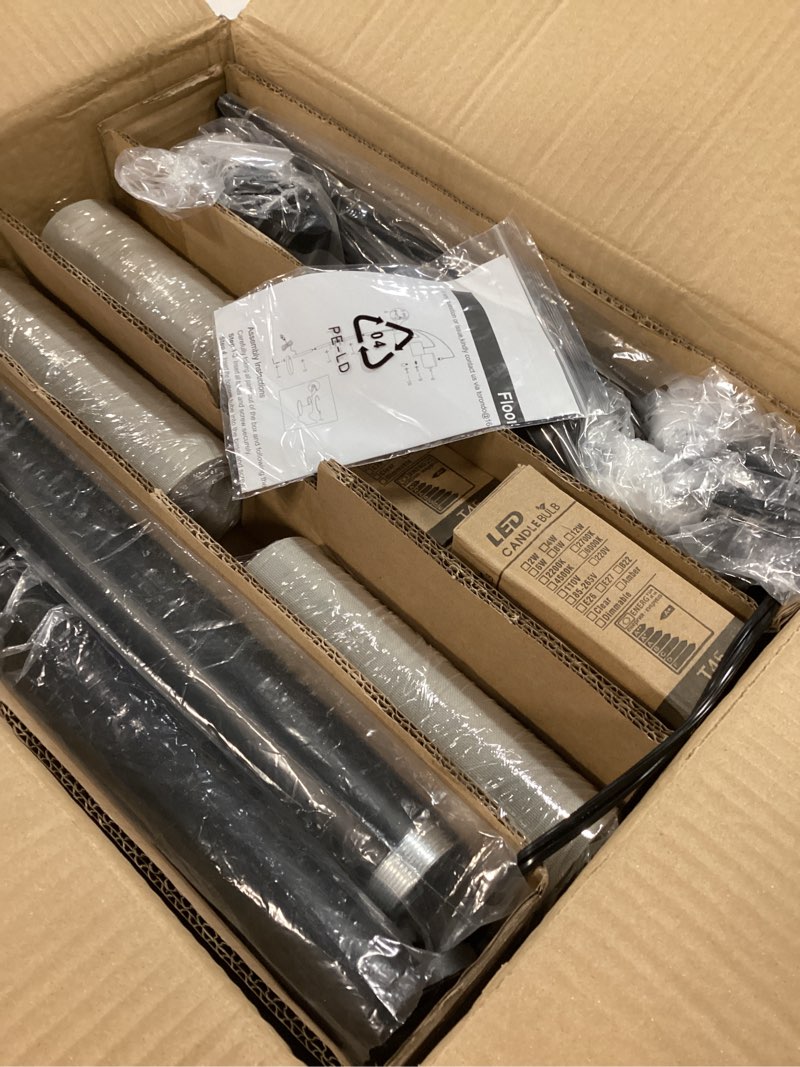 Condition photo showing Good Condition for Dimmable Floor Lamp, 3 Lights Arc Floor Lamps for Living Room, Modern Tall Standing Tree Lamp with Gray Linen Shade & Heavy Base, Large Floor Lamp for Bedroom Office, 3x1000 LM LED Bulbs Included Matte Black-Gray Linen Shades