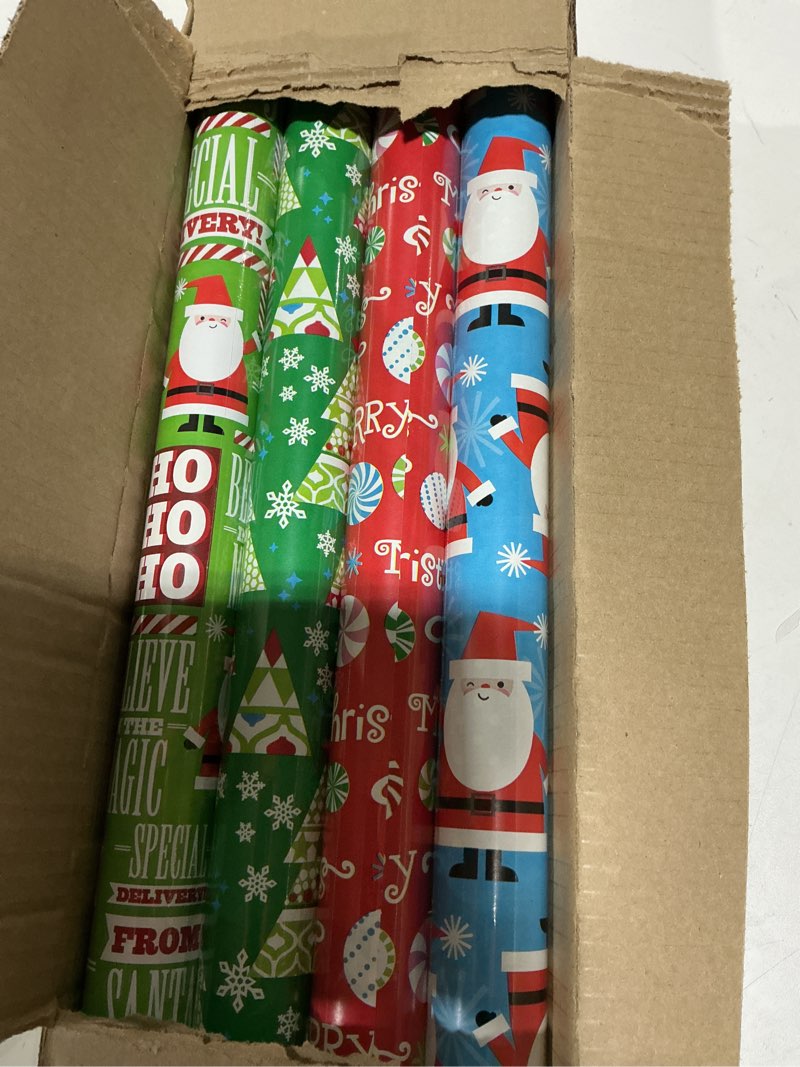 Condition photo showing Good Condition for (Similar to) Hallmark Dr. Seuss Grinch Wrapping Paper for Kids (3 Rolls: 105 Sq. Ft. Ttl) for Christmas with Blue Tiles, White Snowflakes, Cindy Lou Who, Max