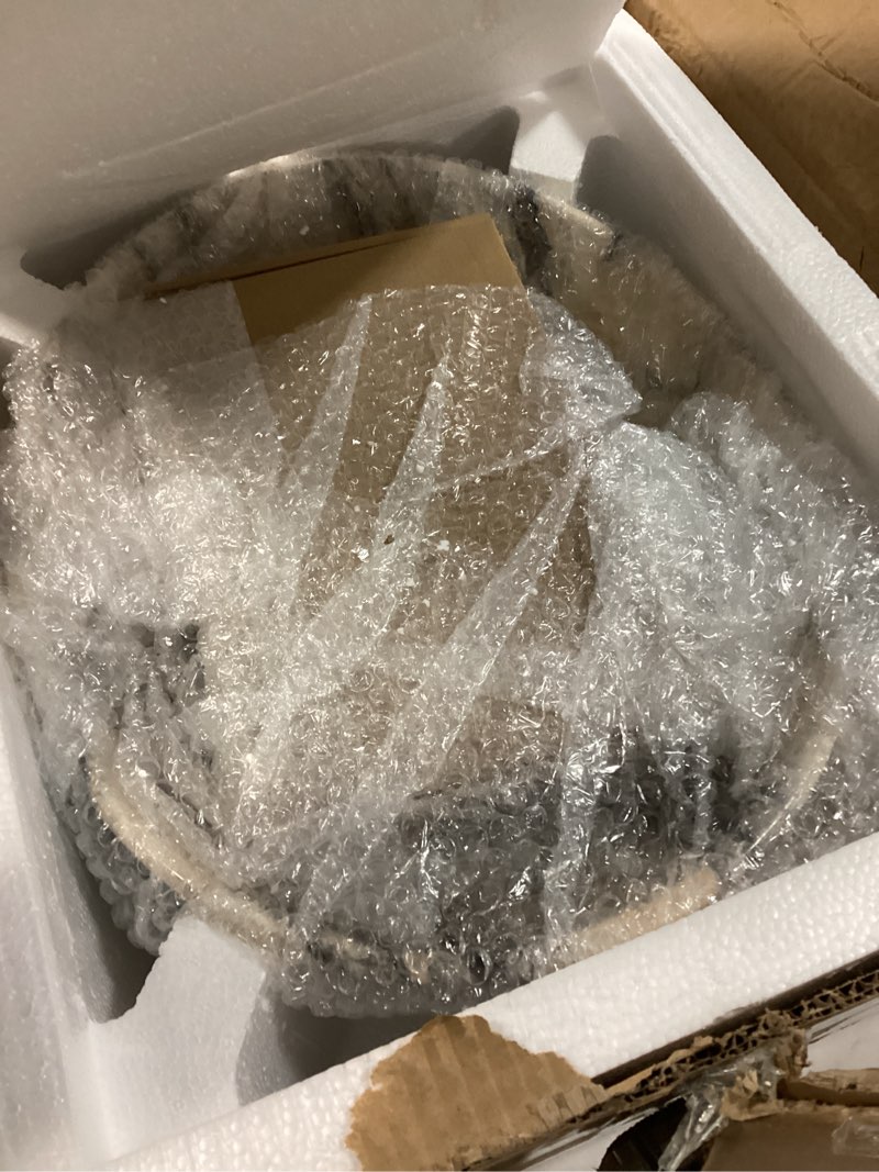 Condition photo showing Good Condition for White Marbling Bathroom Vessel Sink With Black Faucet And Drain 16"x13" Oval Vessel Sink Ceramic Basin Bowl White Black Marble Bathroom Sinks Above Counter Bowl Sinks For Bathroom