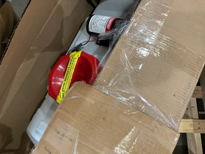 Condition photo showing As Is for chapin 97664: made in the usa 15-gallon tow-behind 2.5gpm/12v ez mount deluxe multi-purpose atv/utv tank sprayer for lawn & garden, farm & acreage, weed control, with 2-nozzle spray boom attachment