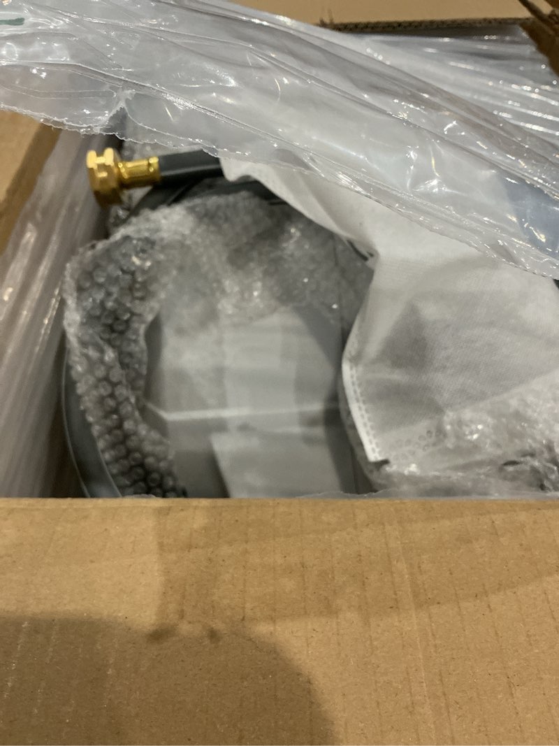 Condition photo showing As Is for ayleid retractable garden hose reel,1/2 in x 130 ft wall mounted hose reel, with 9- function sprayer nozzle, any length lock/slow return system/wall mounted/180°swivel bracket (gray) 130ft light gray