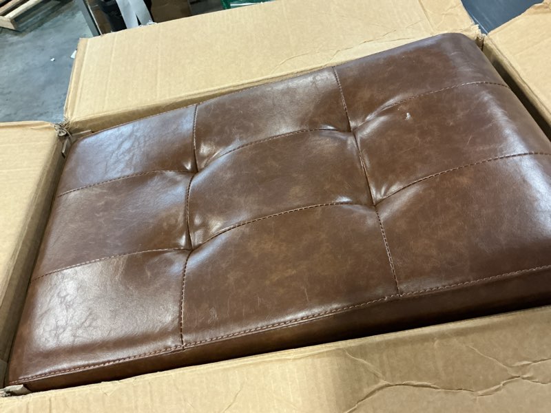 Condition photo showing As Is for belugahelper storage ottoman foot rest stool, foldable leather footstool storage bench with thicker foam padded seat. foot rest under desk for living room bedroom 350 lbs, 17x13x13 in, brown 17"d x 13"w x 13"h brown