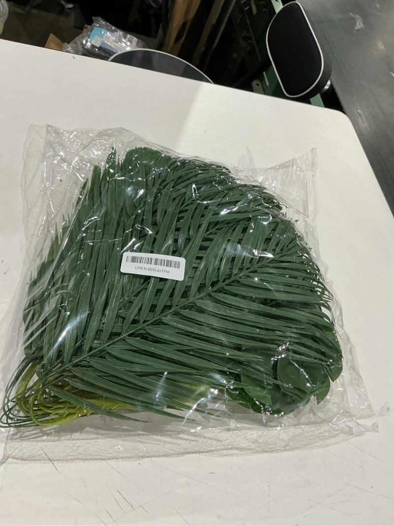 Condition photo showing Good Condition for cindeer 24 pcs artificial palm leaves 3 kinds large faux monstera leaf greenery stems safari jungle leaves for hawaiian christmas easter party table wedding decorations small fresh style