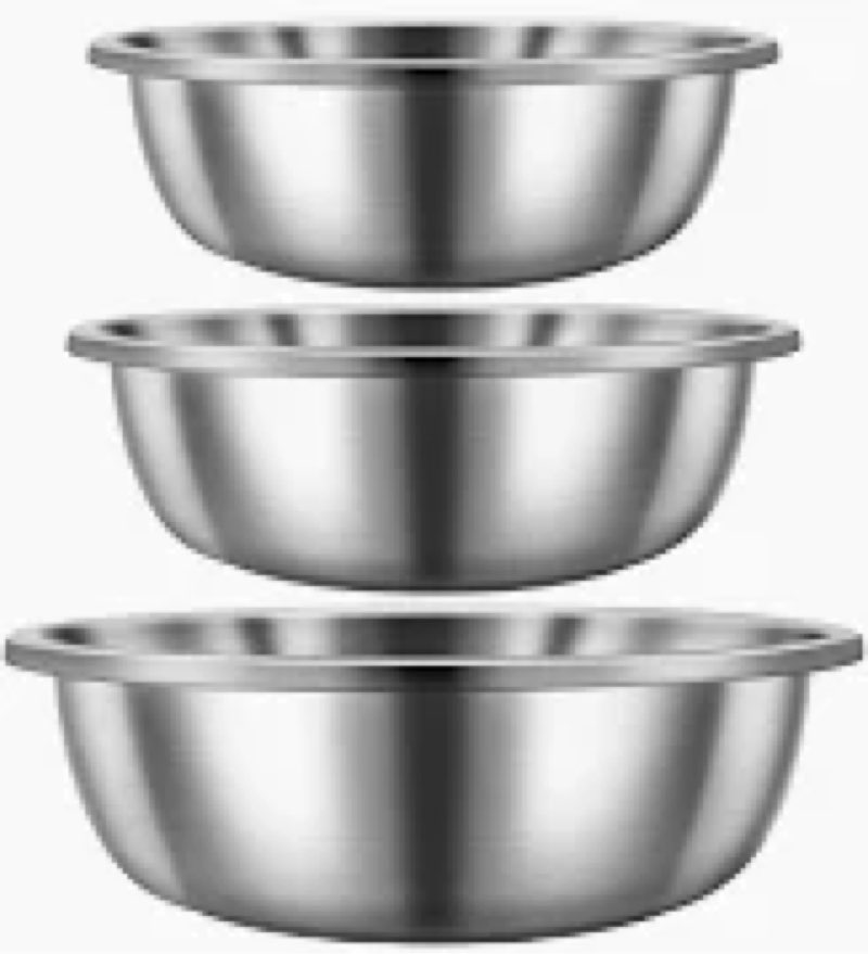 Domensi Set of 3 Extra Large Stainless Steel Mixing Bowls Large Mixing Container Easy to Clean, Nest