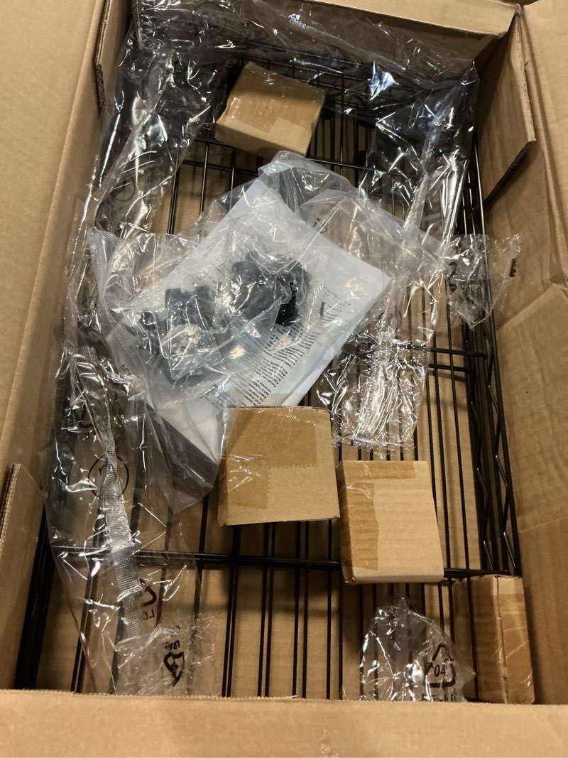 Condition photo showing As Is for (incomplete) amazon basics 4-shelf steel wire rack, 13.4 d x 23.2 w x 48 h in, black | sturdy, adjustable, easy assembly, storage 4-shelf black 13.4\" d x 23.2\" w x 48\" h