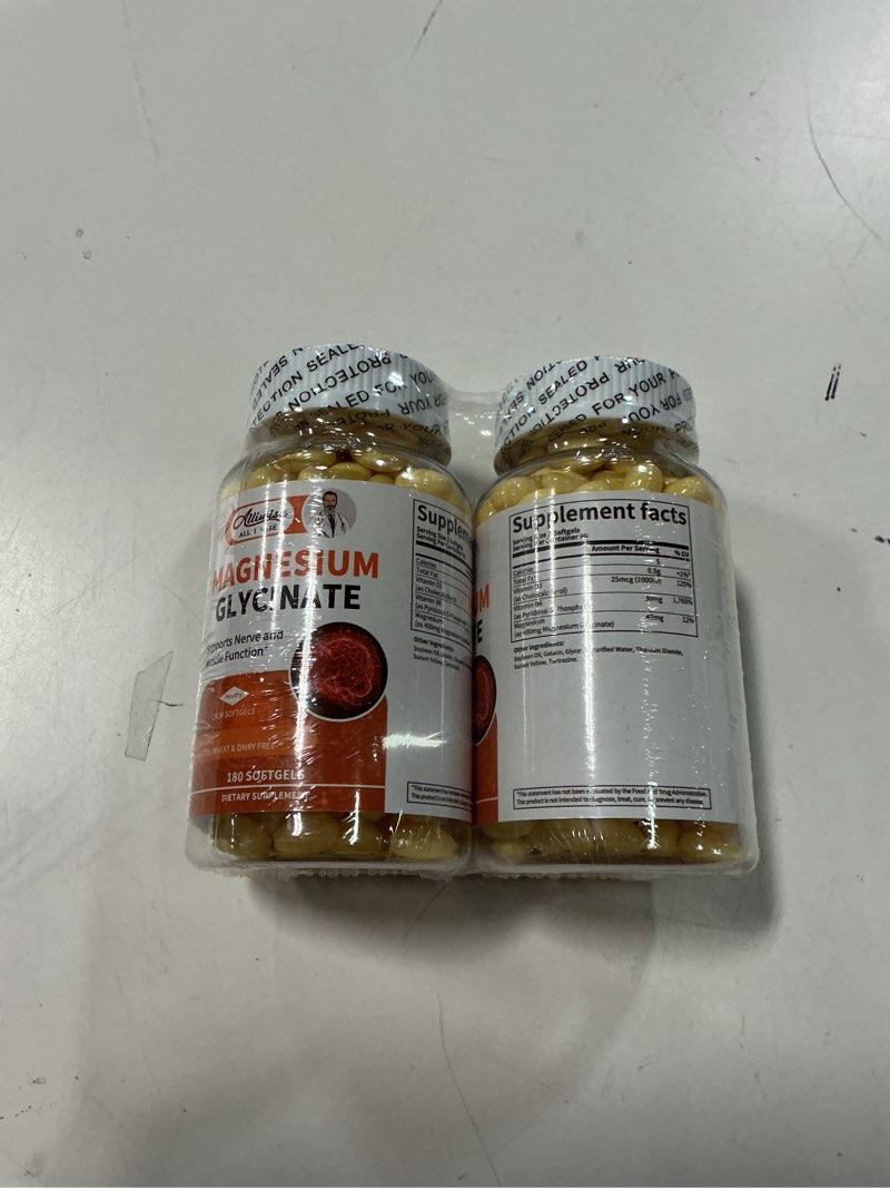 Condition photo showing New/Like New for ( best by 07/2027) 2pack Magnesium Supplement Softgels, Easy Absorption Magnesium Glycinate 400mg with Vitamin B6,D3, High Bioavailability Magnesium for Sleep & Calm Support, Nervous, Muscle & Bone Health,360count 180 Count (Pack of 2)