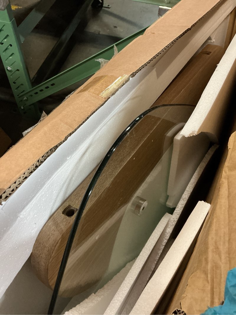 Condition photo showing Good Condition for Honyee Morden Coffee Table, 42.5" x 28.5" x 16.1" Triangle Tempered Glass Top for Living Room, Color: Natural Wood