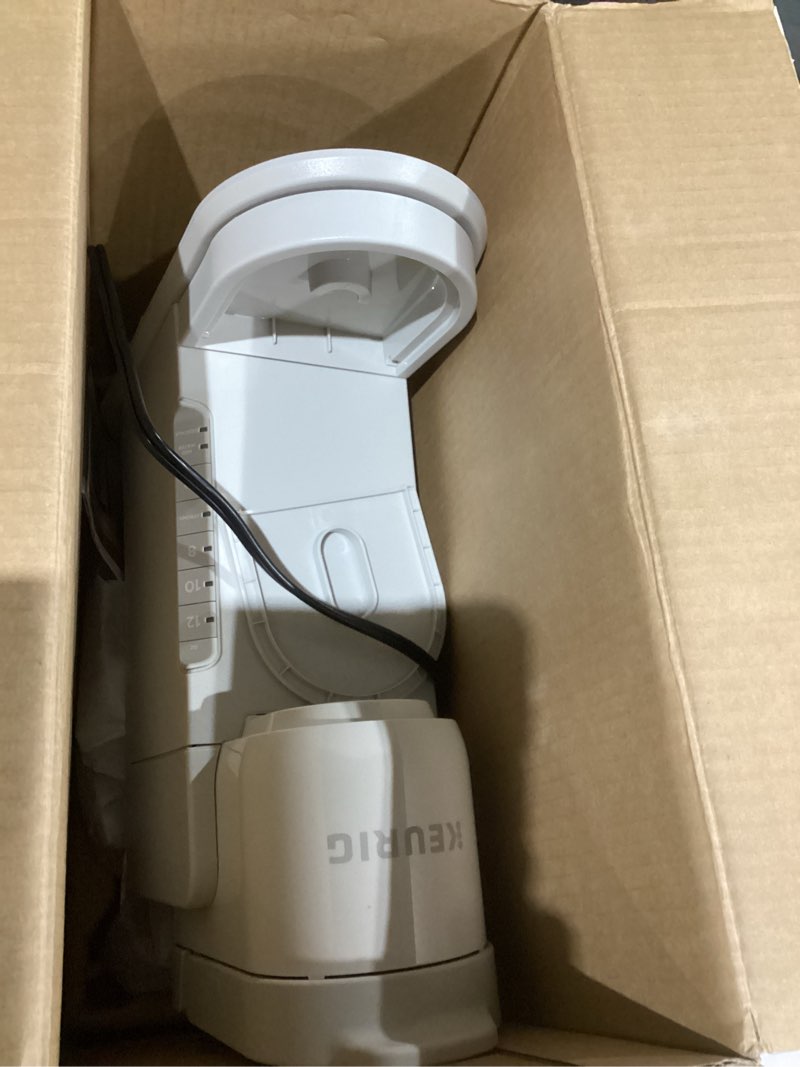 Condition photo showing As Is for keurig k-express single serve k-cup pod coffee maker, 3 brew sizes, strong button feature, 42oz removable reservoir, warm stone