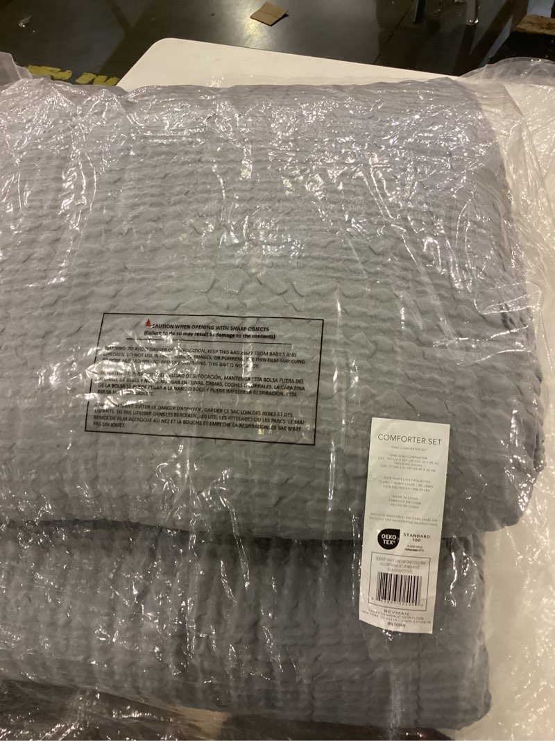 Condition photo showing New/Like New for Kenneth Cole - King Comforter Set, Soft Embossed Bedding with Matching Shams, Modern Home Decor, Oeko-Tex Certified (Serenity Wavy Lines Grey, King) Serenity Wavy Lines Grey King