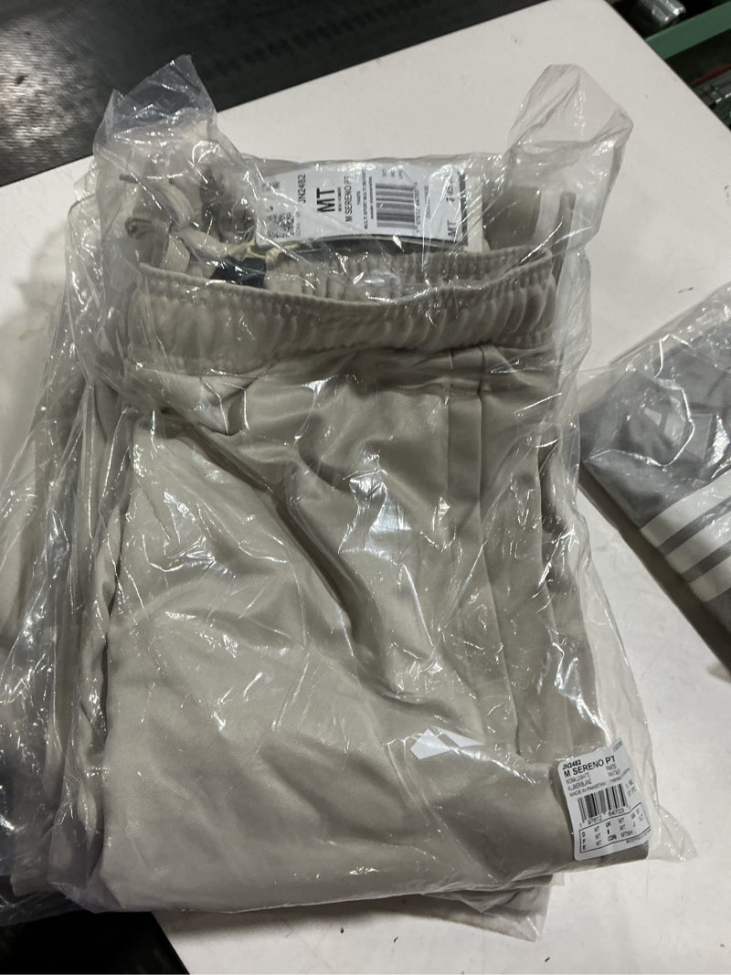 Condition photo showing Good Condition for Adidas Mens Sereno Cut 3-Stripes Slim Tapered Pants Medium Tall Wonder Alumina/White