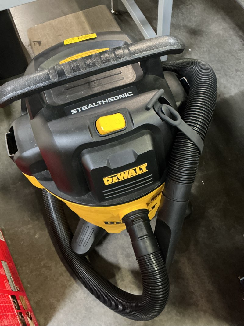 Condition photo showing As Is for dewalt 12 gallon stealthsonic shop vacuum wet and dry, 5.5 peak hp ultra quiet shop vac with powerful suction, wet dry vacuum cleaner dxv12p-qte with 6 dust bags for jobsite, garage, workshop & auto 12 gal (6 dust bag)