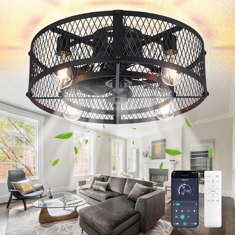 depuley caged ceiling fan with light: 20" black small fandelier ceiling fan with remote - farmhouse 