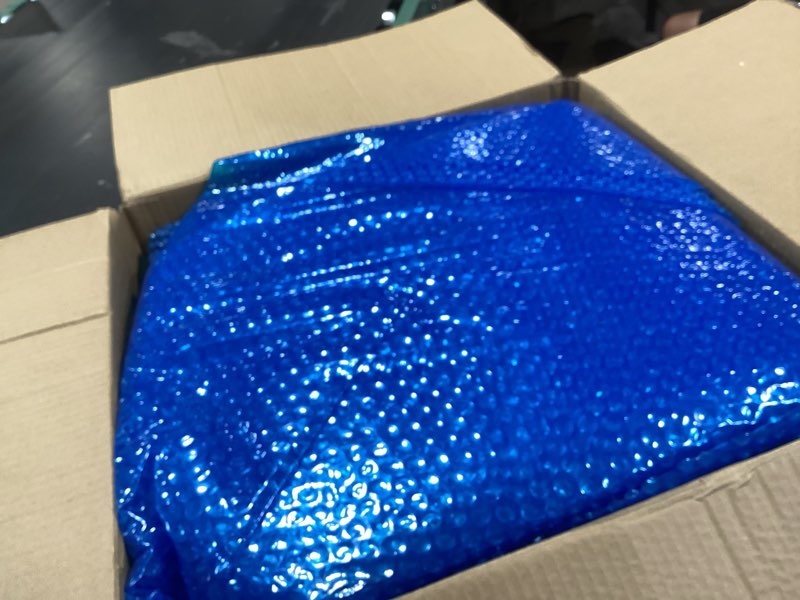 Condition photo showing As Is for evoio solar pool cover 12 ft round for above ground inground pools bubble wrap covers for hot tub spa thermal heating, 15 mil circle blue floating blanket for 6-24 foot feet diameter swimming pools