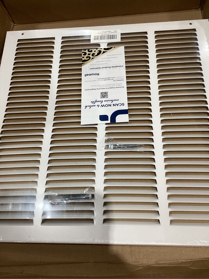 Condition photo showing Good Condition for howeall 16"w x 16"h [duct opening size] steel return air grille, air return vent cover for ceiling and sidewall - hvac air vent covers - [outer dimensions: 17.75"w x 17.75"h] 16"w x 16"h [duct opening]