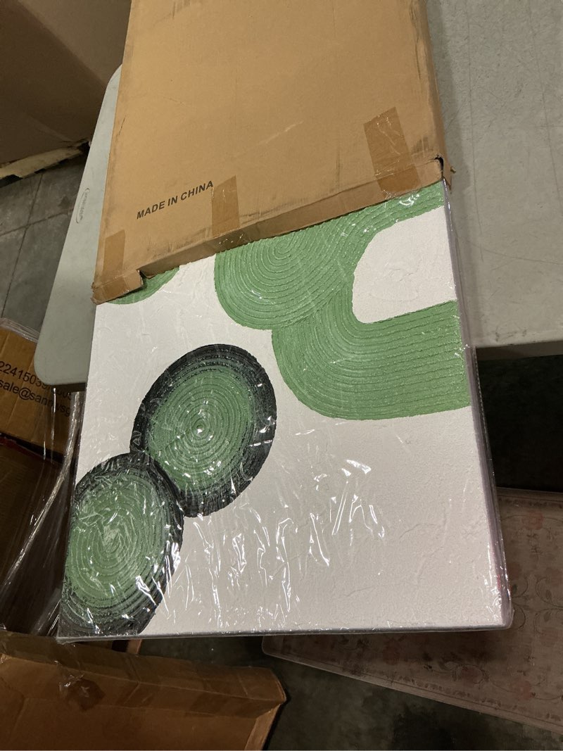 Condition photo showing New/Like New for zunare green abstract wall art, hand painted textured canvas with organic modern forms, minimalist sage and deep green wall decor for living room bedroom dinning room 24×48 inch 48"l x 24"w white and green