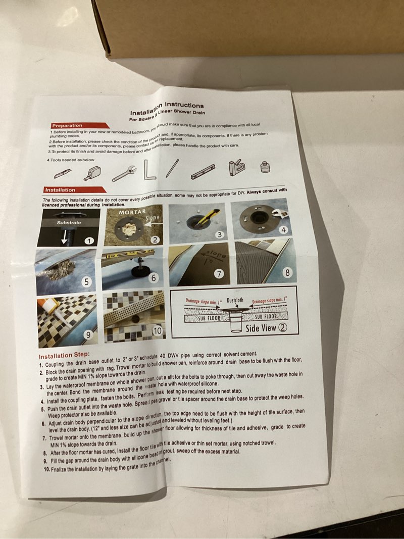 Condition photo showing item condition for square and linear shower drain