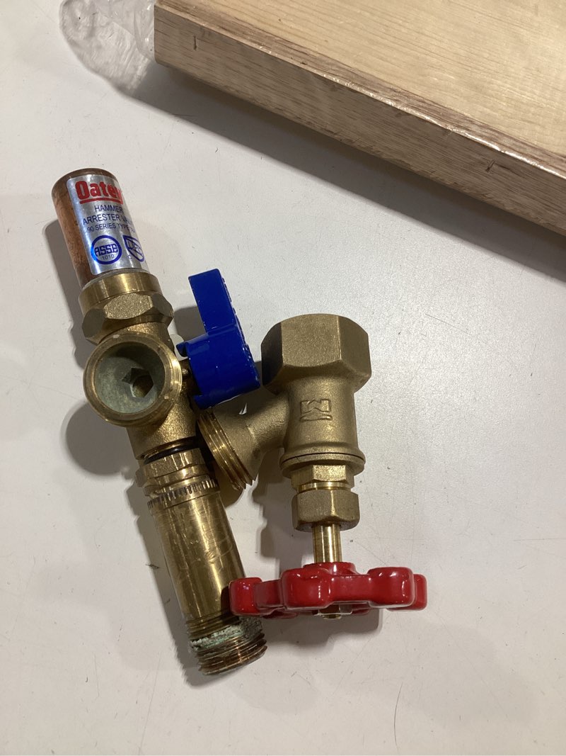 Condition photo showing As Is for american valve 1/2-in brass mnpt x hose thread washing machine valve