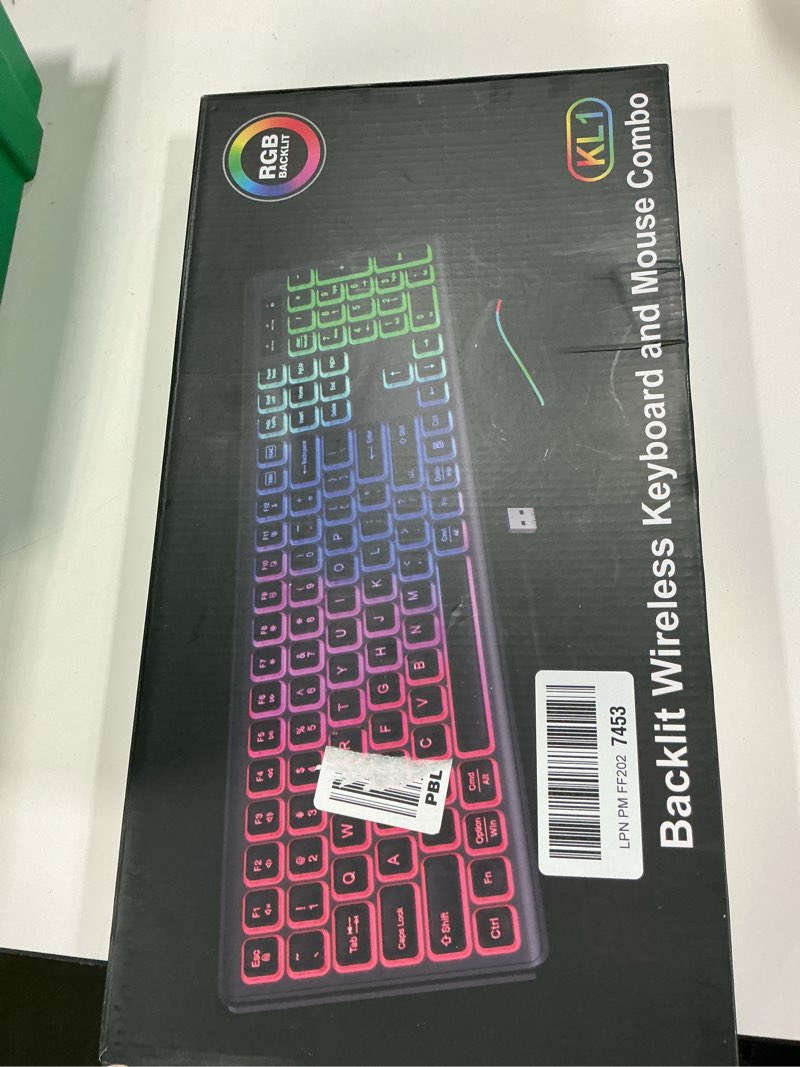 Condition photo showing New/Like New for Wireless Keyboard and Mouse Combo - RGB Backlit, Rechargeable & Light Up Letters, Full-Size, Ergonomic Tilt Angle, Sleep Mode, 2.4GHz Quiet Keyboard Mouse for Mac, Windows, Laptop, PC Black