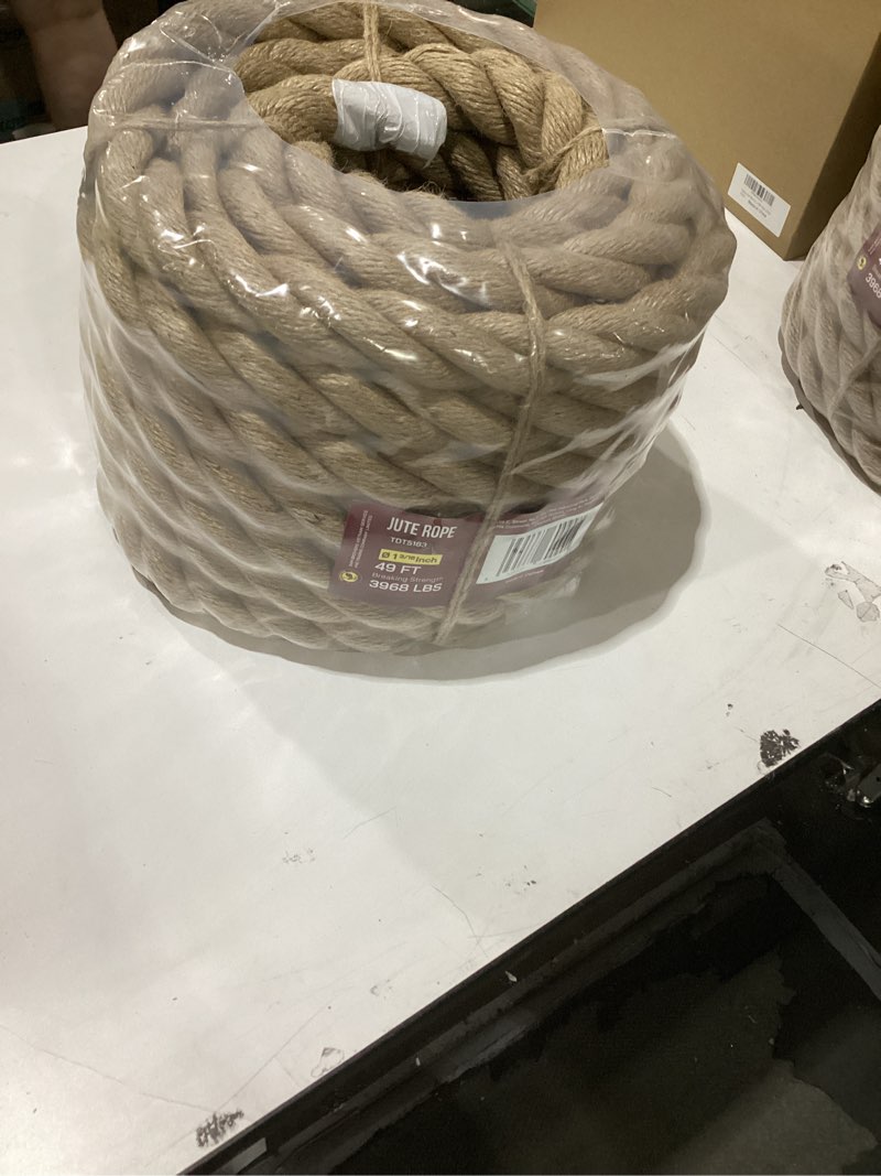 Condition photo showing New/Like New for Natural Jute Rope 1-3/16 Inch x 50 FT (30mm) – Extra Thick Jute Rope for Large Swings, Posts, Fencing & Rustic Décorg, Landscaping, Crafting, Gardening, DIY Projects, Home Décor, and Outdoor Use 1-3/16" x 50'