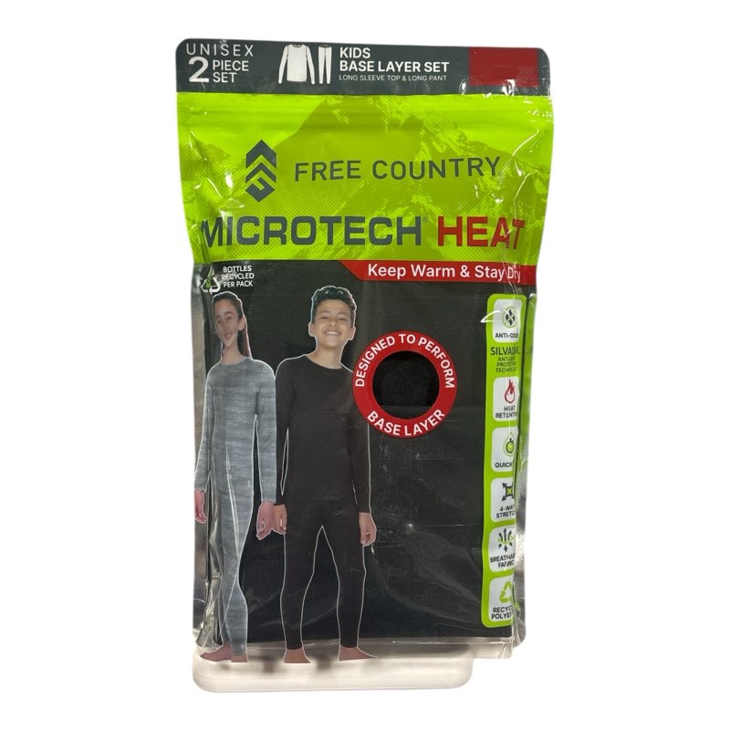 free country youth unisex 2 piece base layer long sleeve and pant set (black, s (5/6))