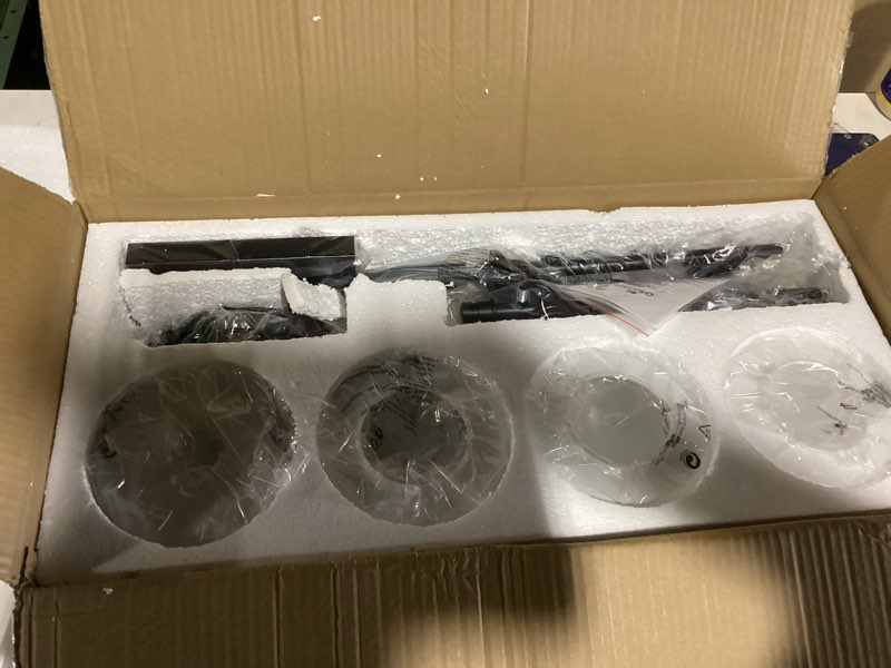 Condition photo showing As Is for 4-Light Kitchen Island Lighting, Modern Black Linear Dining Room Chandelier Light Fixtures with Milk Glass and Chain, Farmhouse Hanging Lights for Kitchen Island Dining Room, OS-YQ8153-4ISBKW Black + Milk Glass 4-Light, Linear