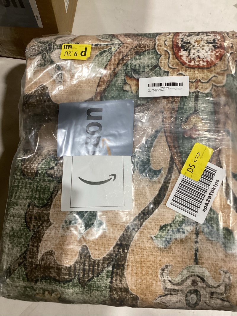 Condition photo showing New/Like New for Area Rugs 5'x8' Washable Non-Slip, Floral Vintage Distress Print Pattern Medallion Carpet for Living Room Bedroom Dining Room, Brick Red Rust Neutral Brown Burnt Orange Green Brick/Brown/Green 5' x 8' (Rectangular)