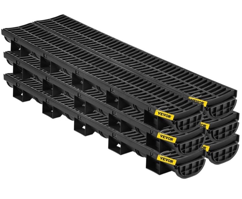 vevor trench drain system 6 pack, channel drain with plastic grate 5.8 x 3.1 in hdpe drainage trench