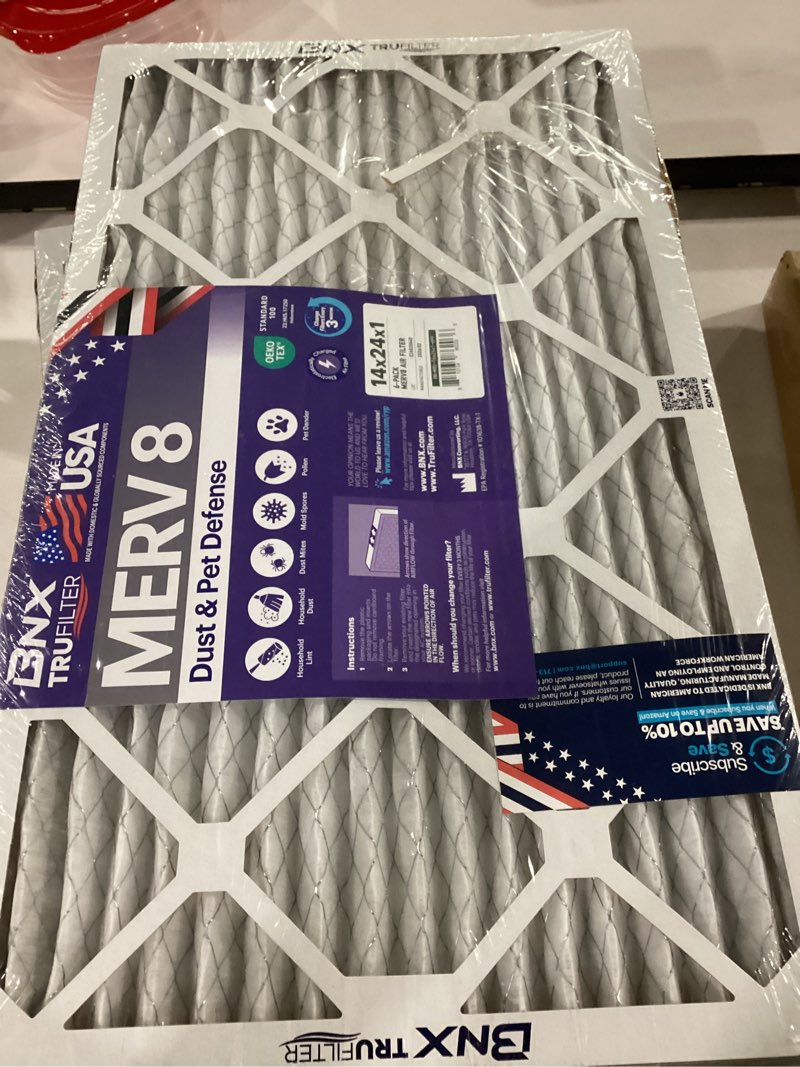 Condition photo showing As Is for bnx trufilter 14x24x1 air filter merv 8 (6-pack) - made in usa – dust & pet defense air conditioner hvac ac furnace filters for dust, pet, mold, pollen mpr 600 – 700 & fpr 5 14x24x1 6-pack