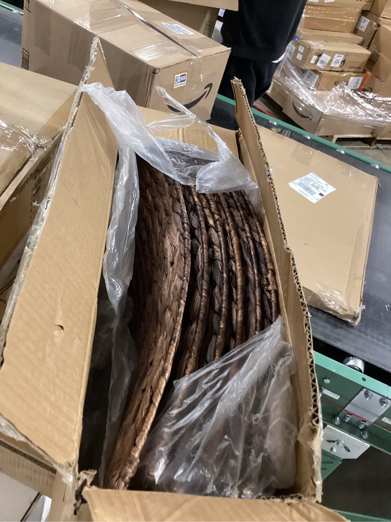 Condition photo showing As Is for Lanpn Natural Rattan Christmas Tree Collar 42 inch, Decorative Wicker Woven Tree Skirt Ring Stand Base Cover Rustic Farmhouse for XL Large Big Huge Oversize Artificial Trees Xmas Decor (Brown) Brown 42 inch/Round