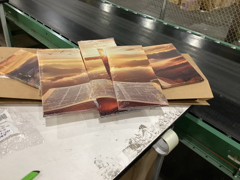 Condition photo showing Good Condition for CCWACPP 5 Piece Christian Wall Art Bible Pictures Christ Spiritual Prints Cross Painting Canvas God Poster for Office Prayer Room Home Decor Framed (8"x14"x2 8"x18"x2 8"x22"x1)