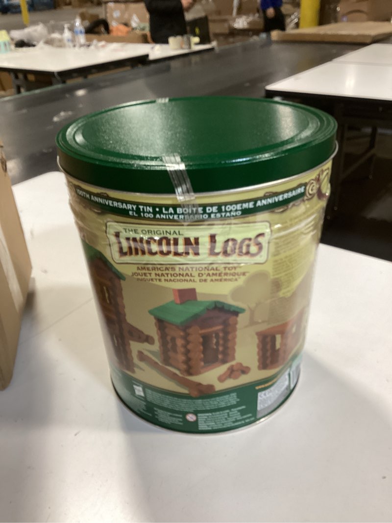 Condition photo showing Good Condition for Lincoln Logs 100th Anniversary Tin