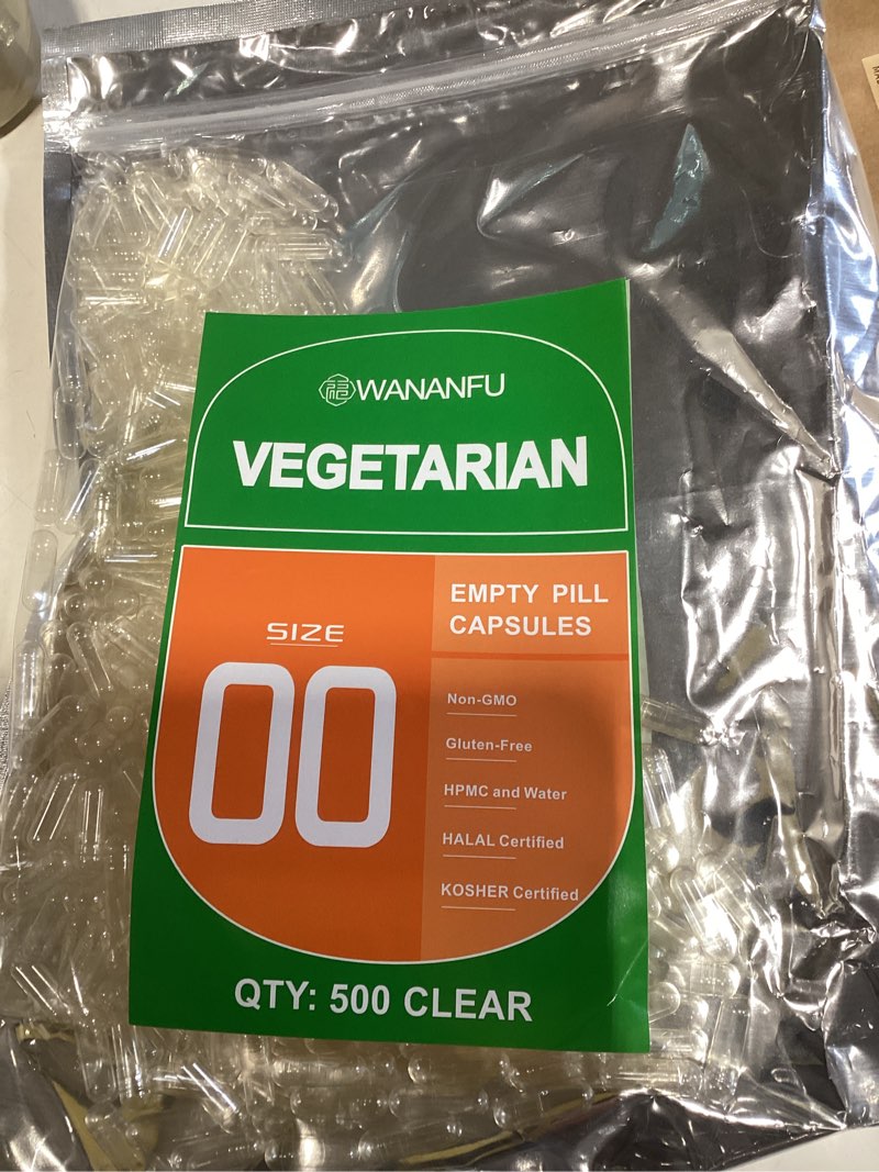Condition photo showing New/Like New for wananfu size 00 empty capsules vegetarian (500 count) bundle with micro lab spoon, clear fillable veggie pill capsules 00 for making your own supplements 500 count (pack of 1)