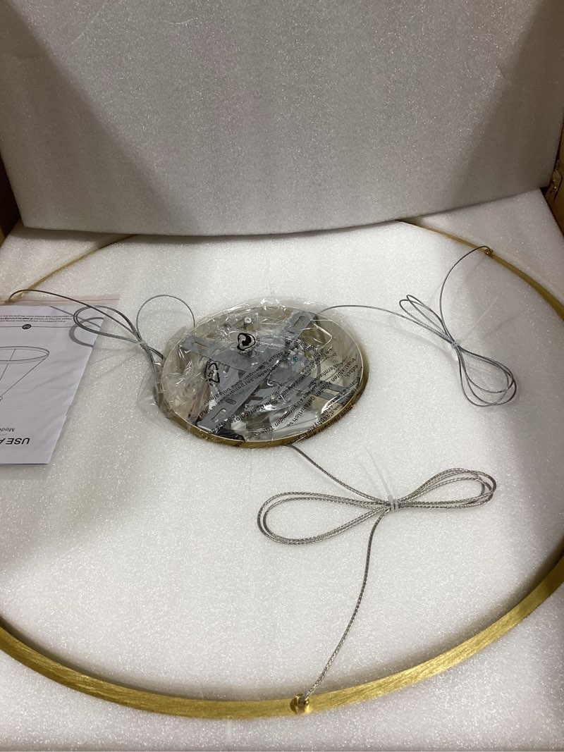 Condition photo showing New/Like New for modern led pendant lighting ring chandelier gold dimmable led chandelier for dining room 36w adjustable pendant light fixture for living room bedroom home office foyer, 3000-6500k d24in