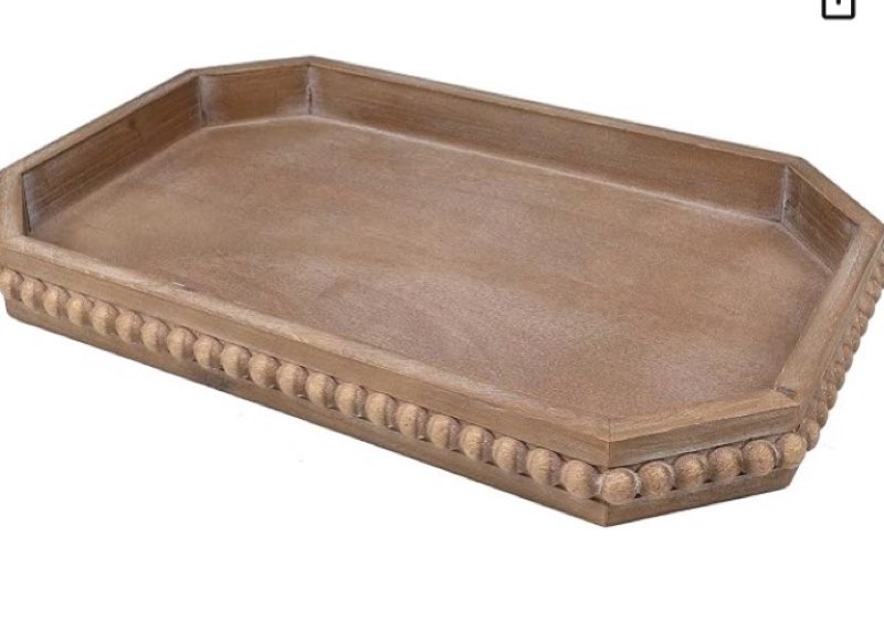 Wood Rustic Serving Tray with Beads, Farmhouse Vintage Brown Decorative Tray for Table Centerpiece, Christmas Wedding Halloween Home Decor