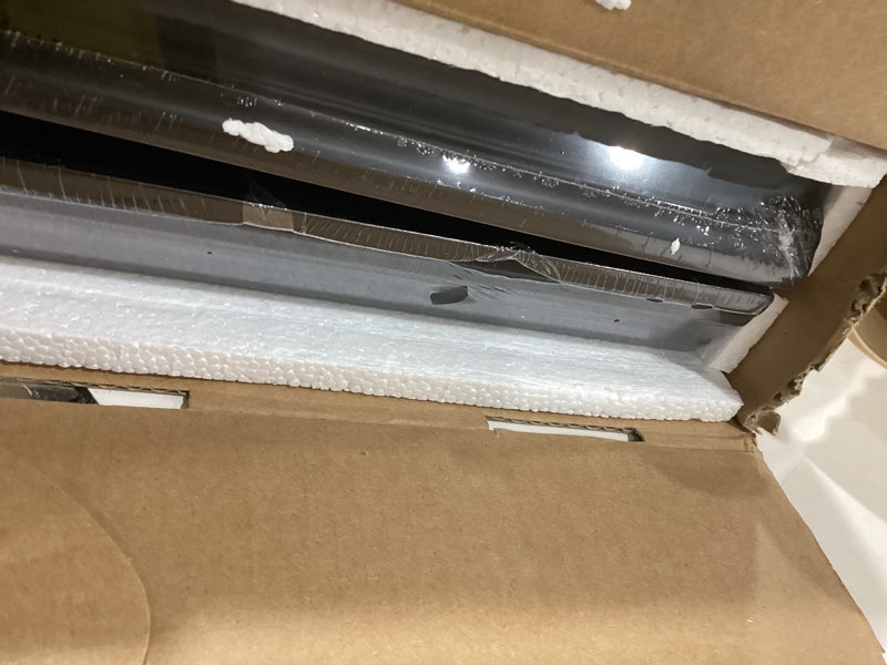 Condition photo showing Good Condition for fun memories floating shelves 32 inch long, 9.3 inch deep classic crown molding floating shelves for wall, rustic wooden shelves for wall decor bathroom, kitchen, office, (black, 2pack) black 32", set of 2