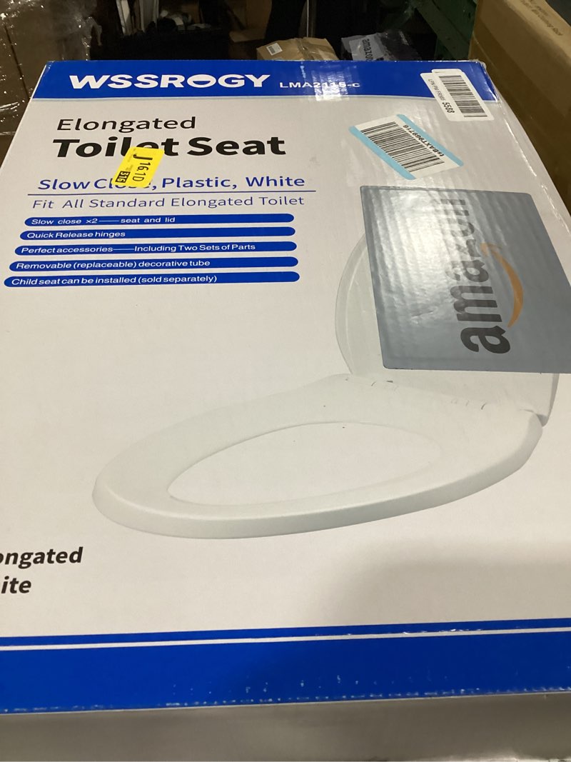 Condition photo showing New/Like New for wssrogy toilet seat elongated with slow close hinges, four bumpers never loosen and easily remove, two sets of parts, plastic, white elongated white - adult seat