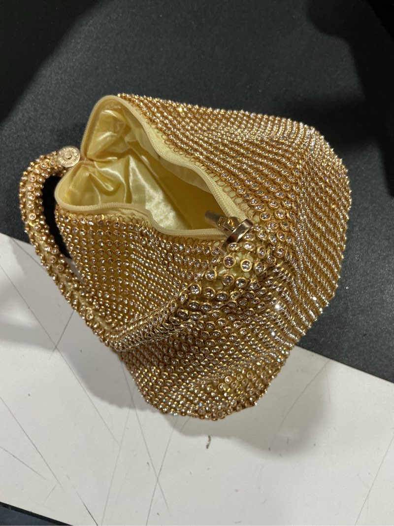 Condition photo showing Good Condition for ele eleoption women gold evening bag women's clutch purse bag triangle full rhinestones bags for party cocktail wedding for 6.0inch android ios phones large rhinestone gold
