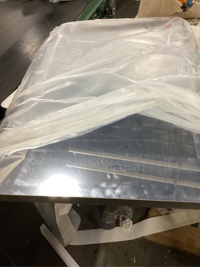 Condition photo showing New/Like New for LOAAO 24X36 Inch Brushed Nickel Bathroom Mirror, Rounded Rectangle Silver Metal Frame Mirror, Brushed Nickel, Anti-Rust, Hangs Horizontally or Vertically Brushed Nickel 24"L x 36"W