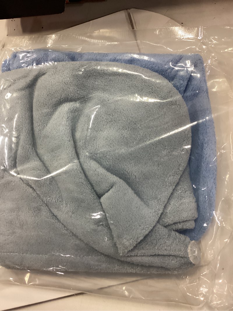 Condition photo showing Good Condition for 2 Pack Microfiber Hair Towel Wrap for Women Super Absorbent Quick Dry Hair Turban for Drying Curly, Long & Thick Hair 10 inch X 26 inch Lightgrey+SkyBlue Lightgrey+skyblue 2