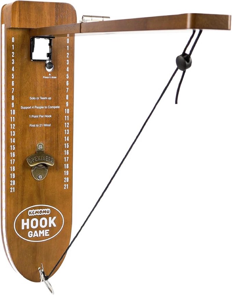 Ring Toss Game, Man Cave Decor, Solid Wood Wall Mounted Hook and Ring Game with Adjustable Rings & L