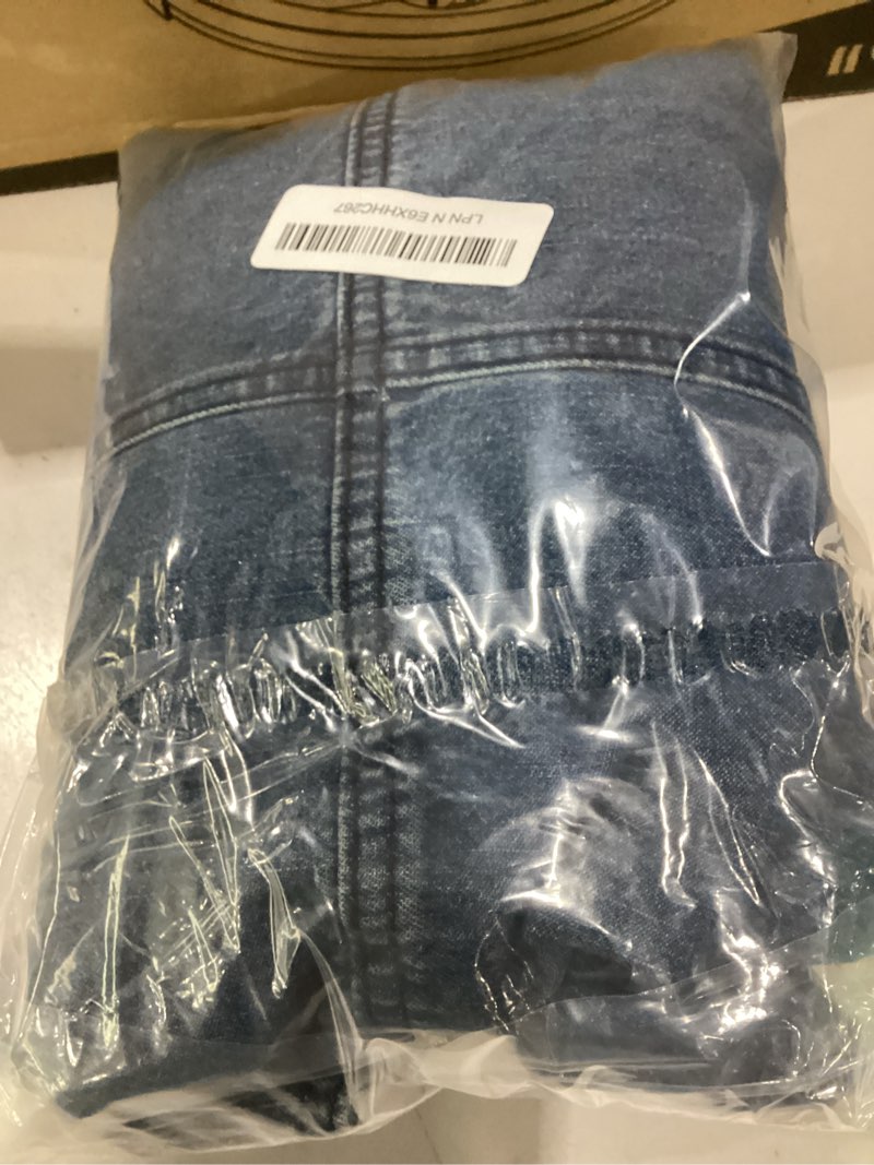 Condition photo showing Good Condition for fazortev women's denim pullover tops long sleeve loose fit jean jacket | with pocket, button v neck blouses, denim shirt, casual jean shirt