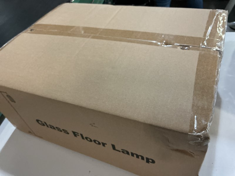 Condition photo showing New/Like New for ?Upgraded? Dimmable Glass Floor Lamp for Living Room, Modern Gold Standing Lamp with Green Ribbed Glass Lampshade & Knob Dimmer, Arc Tall Lamp for Bedroom Office Reading Room, 2700K Led Bulb Included Green Glass-Ribbed