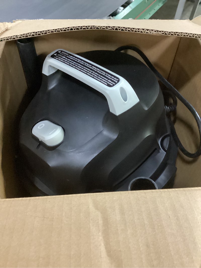 Condition photo showing As Is for amazon basics wet dry vacuum cleaner, 4 gallon shop, 3 hp stainless steel, grey/black