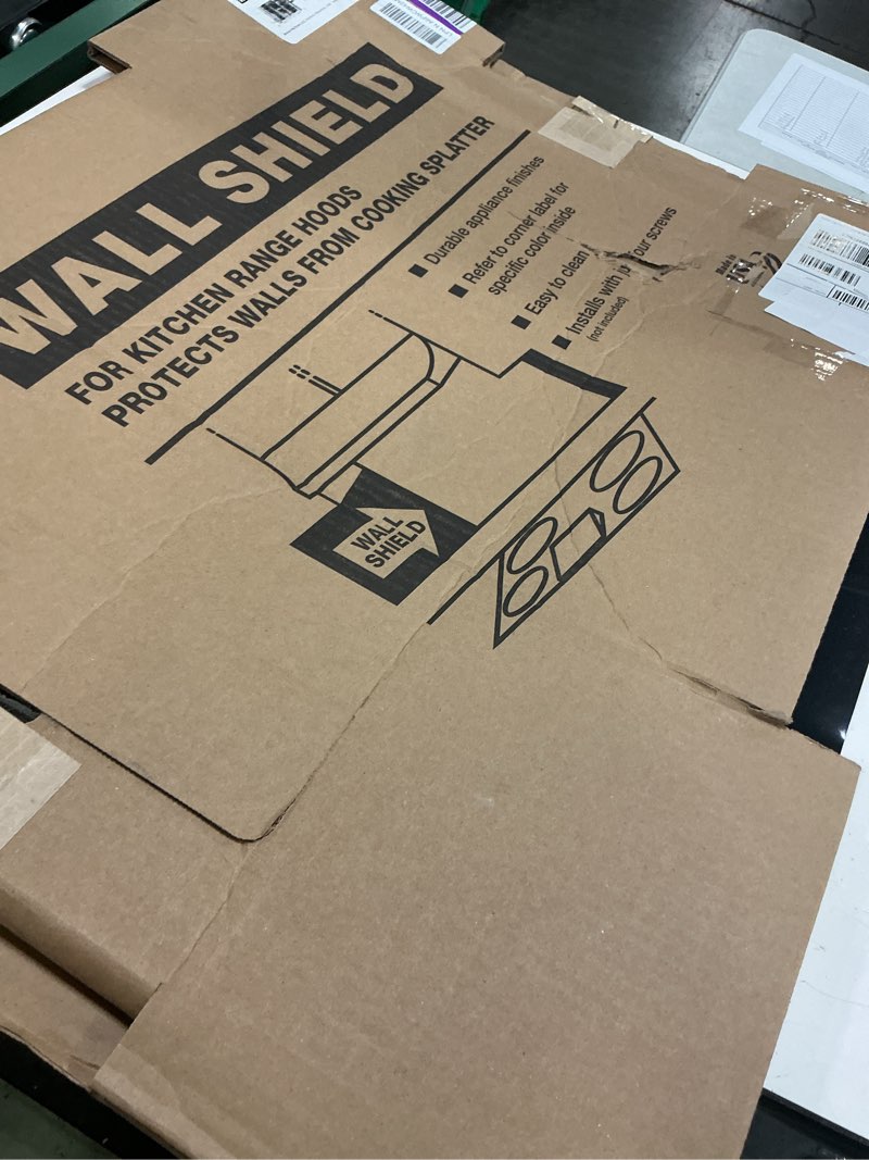 Condition photo showing As Is for broan-nutone, sp300224, reversible backsplash splatter guard and cooking shield, range hood accessories to keep kitchen clean, 30" x 24", black and white, 1 24 by 30 inch white/black