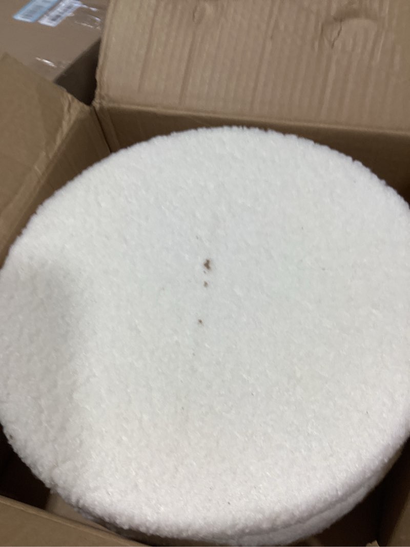 Condition photo showing As Is for Small Ottoman Footrest, White Boucle Foot Stool, Round Pouf Ottoman with Storage, Teddy Velvet Foot Rest for Couch, Living Room, Nursery, Small Coffee Table Ottomans Stool