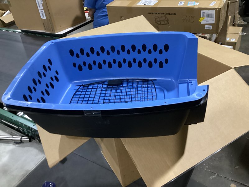Condition photo showing As Is for petmate pet porter fashion dog kennel 26", parisian blue & black, for pets 20-25lbs, made in usa