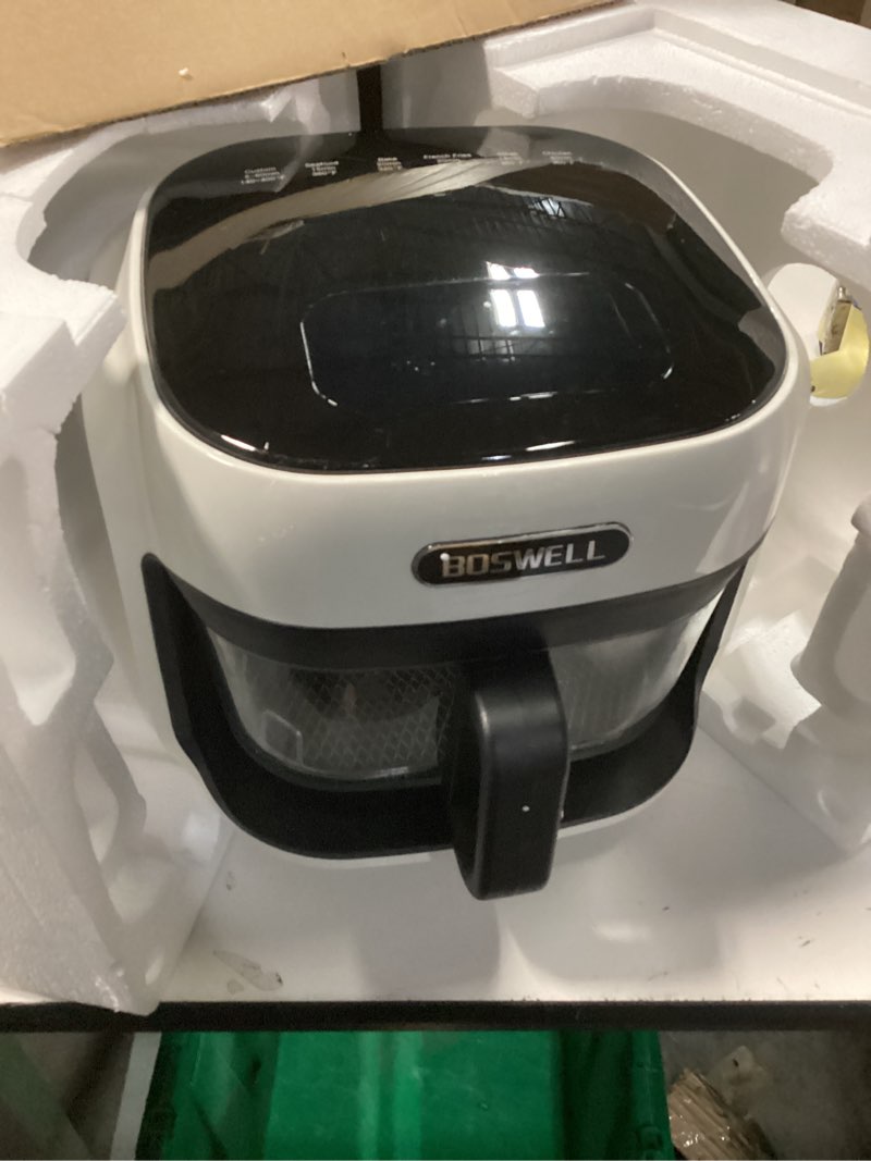 Condition photo showing As Is for BOSWELL Glass Air Fryer, 7.5QT with Transparent Fry Bowl, Circulating Heating, Temperature Control, Air Fryer Roast, Dishwasher Safe (white)